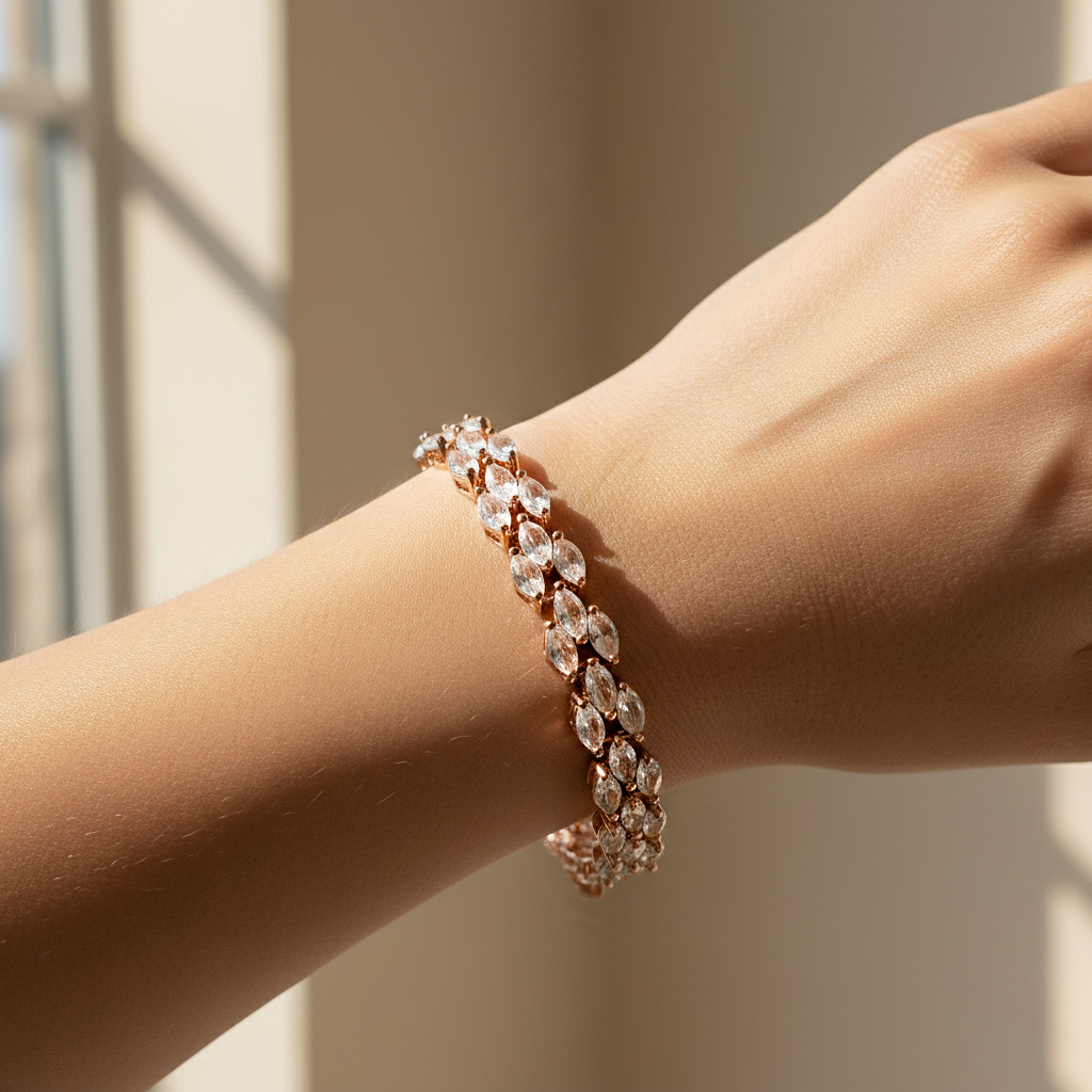 Sterling silver Marquise Crystal bracelet rose gold finish