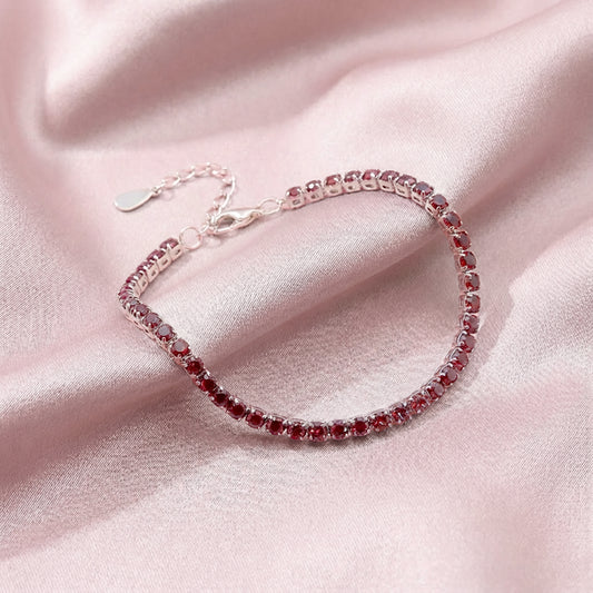 Sterling silver Pink Crystal Tennis bracelet polished finish