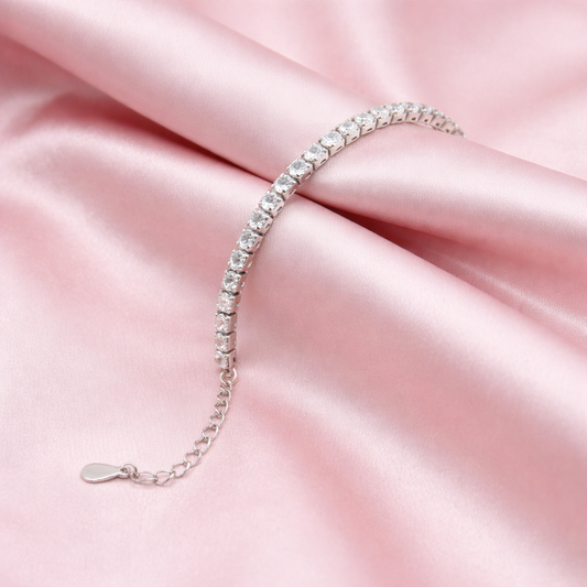 Classic Clear Crystal Tennis Bracelet - Silver