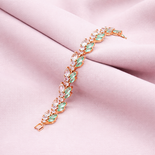 Sterling silver Mint & Clear Oval Crystal bracelet rose gold finish