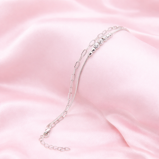 Elegant Double Layer Crystal Chain Bracelet - Silver