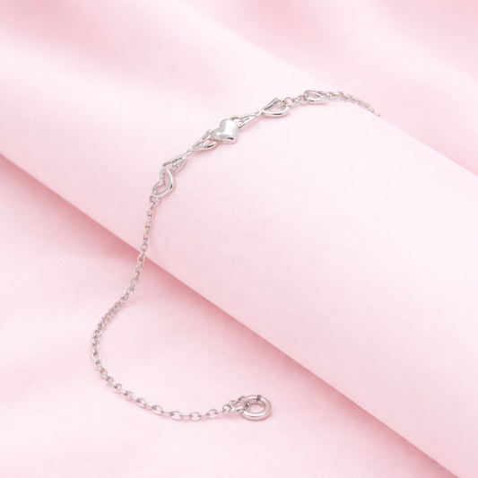 Delicate Multi-Heart Link Station Bracelet - Silver