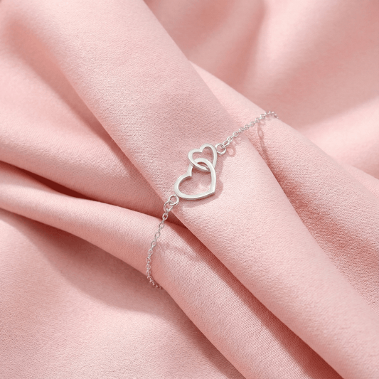 Romantic Interlocking Double Heart Bracelet - Silver