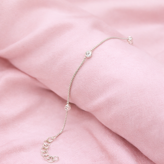 Minimalist Quad Bead Station Bracelet - Silver