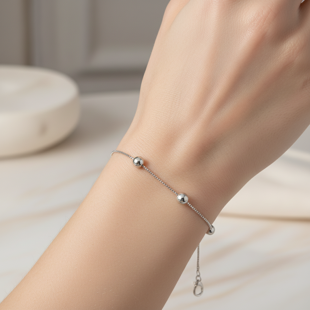 Sterling silver Quad Bead Station bracelet polished finish