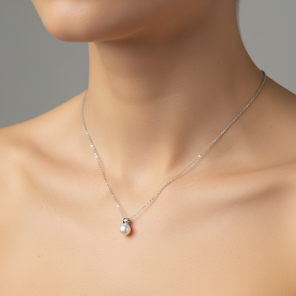 Sterling silver Pearl Solitaire Pendant necklace polished finish