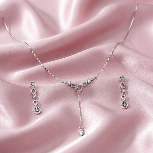 Silver Y-Necklace and Teardrop Earring Set