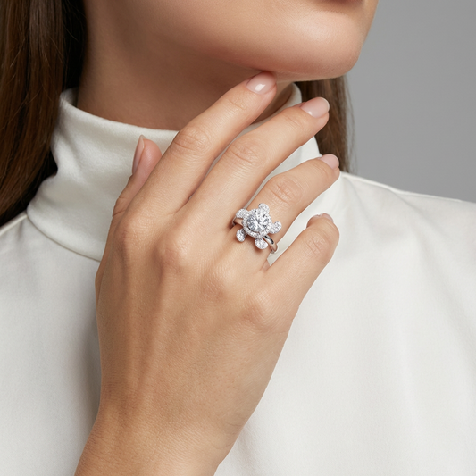 Floral Fan Halo Crystal Ring from TimelessWhims, view 2