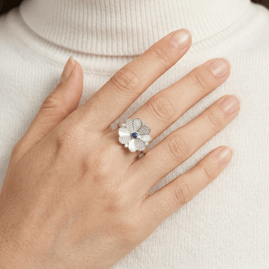 Mother of Pearl & Sapphire Blossom Ring from TimelessWhims, view 2