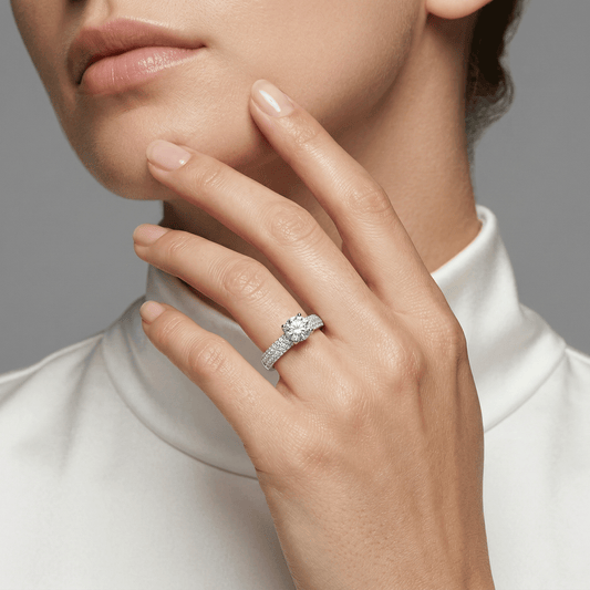 Round Solitaire Triple Pavé Band Ring from TimelessWhims, view 2