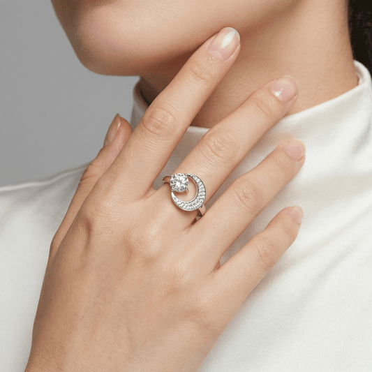 Round Solitaire Crescent Moon Pavé Ring from TimelessWhims, view 2