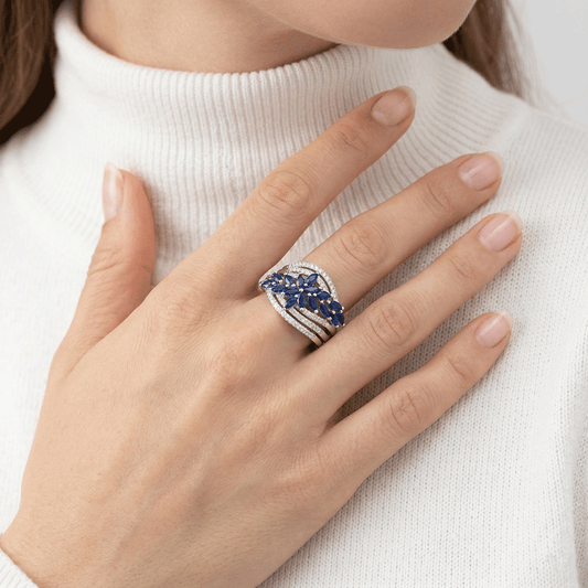 Sapphire Marquise Double Floral Multi-Rail Pavé Band Ring from TimelessWhims, view 2