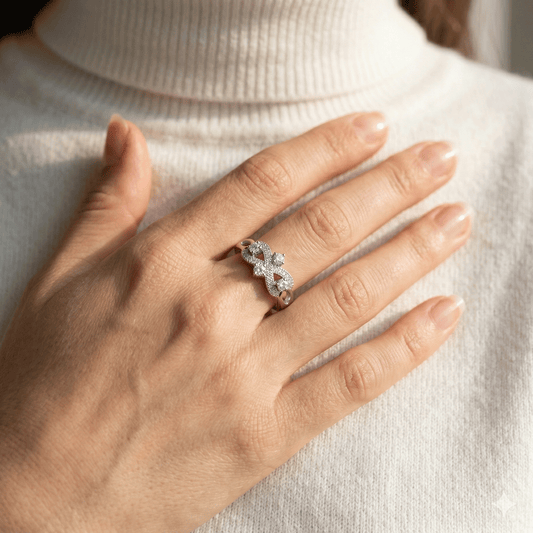 Pavé Infinity Knot Three-Stone Ring from TimelessWhims, view 2