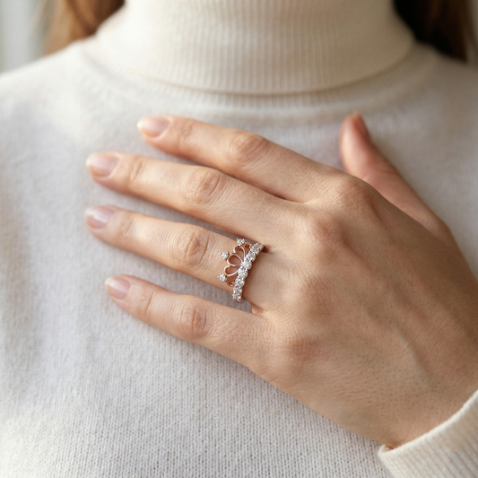 Rose Gold Princess Tiara Crown Pavé Ring from TimelessWhims, view 2