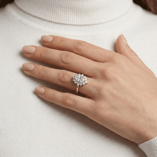 Heart Solitaire Starburst Cluster Halo Ring from TimelessWhims, view 2