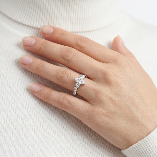 Marquise Three-Stone Pavé Shoulder Ring