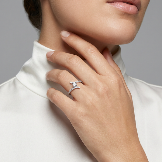 Round Solitaire Pavé Open Bypass Ring