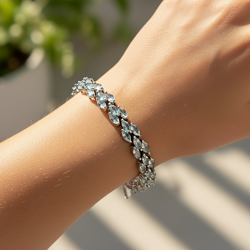 Sterling silver Marquise Crystal bracelet polished finish