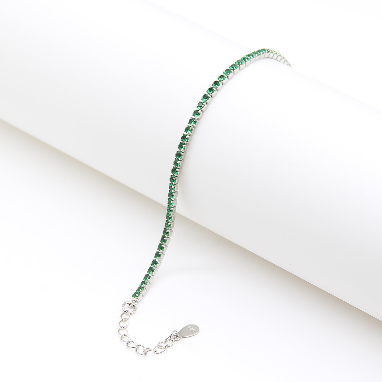 Sterling silver Emerald Green Crystal Tennis bracelet polished finish