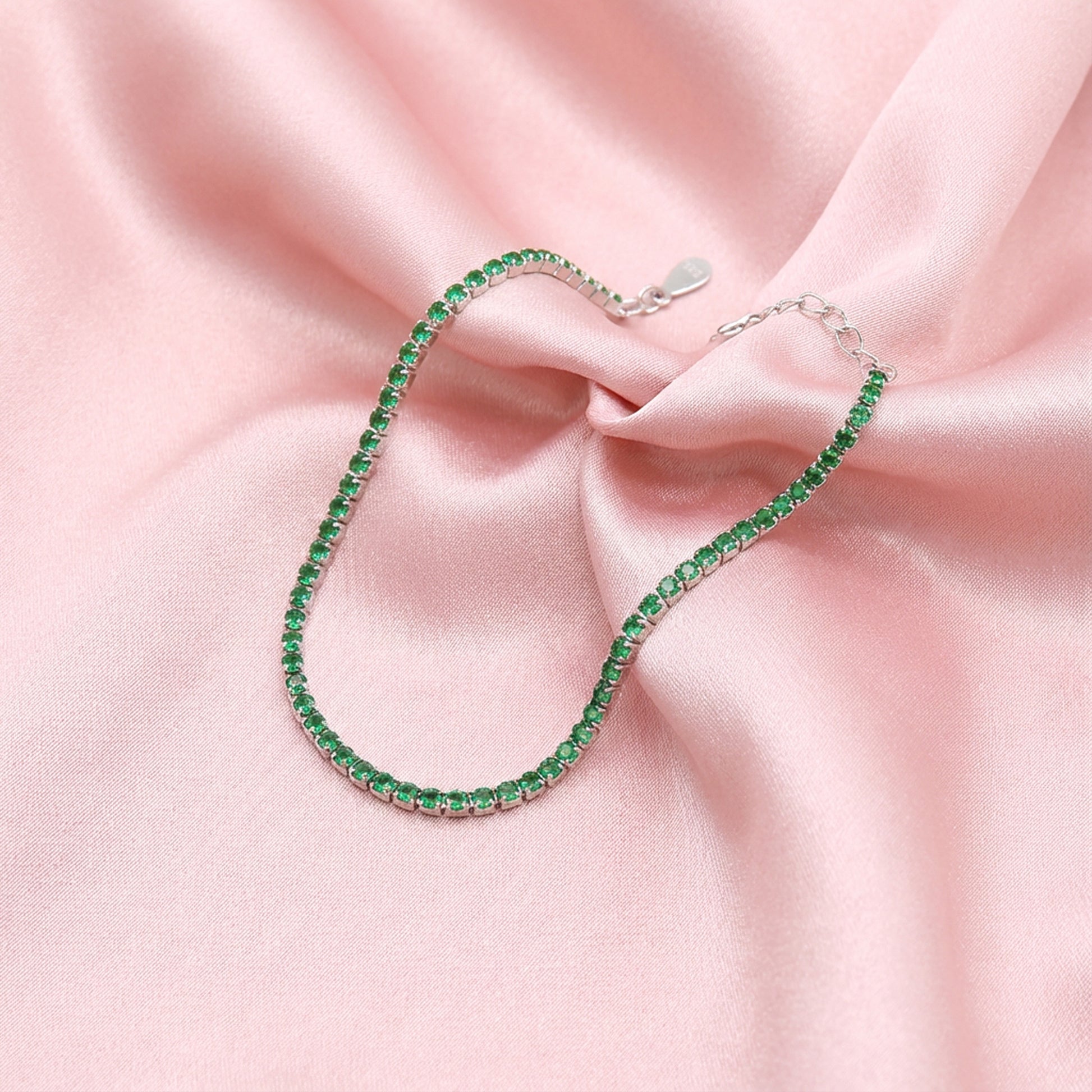 Sterling silver Emerald Green Crystal Tennis bracelet polished finish