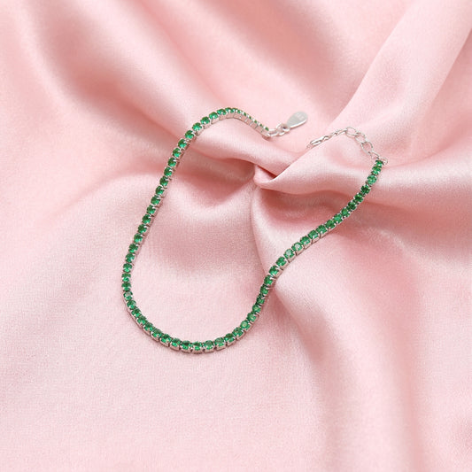Sterling silver Emerald Green Crystal Tennis bracelet polished finish
