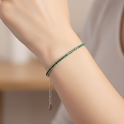 Sterling silver Emerald Green Crystal Tennis bracelet polished finish