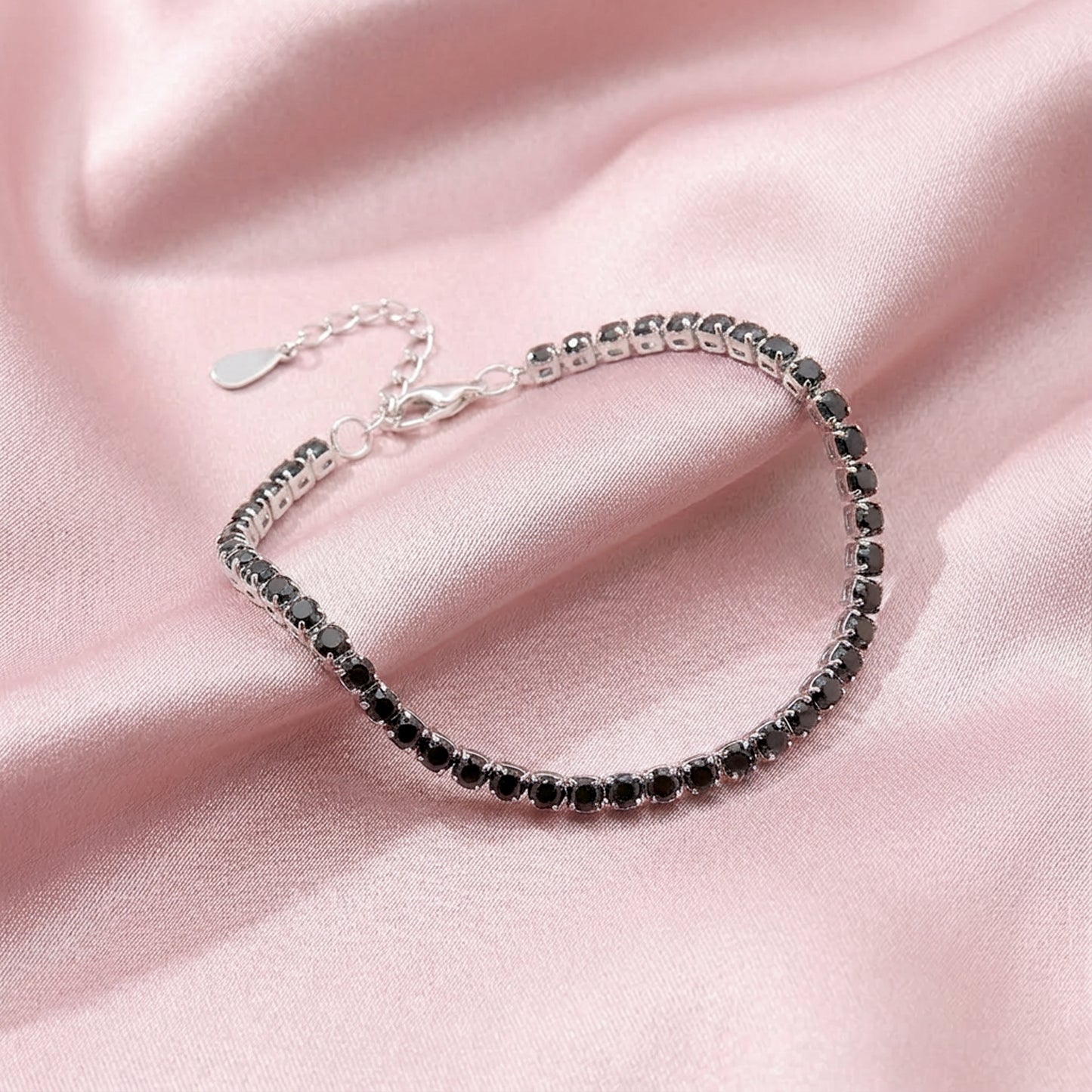 Sterling silver Black Crystal Tennis bracelet polished finish
