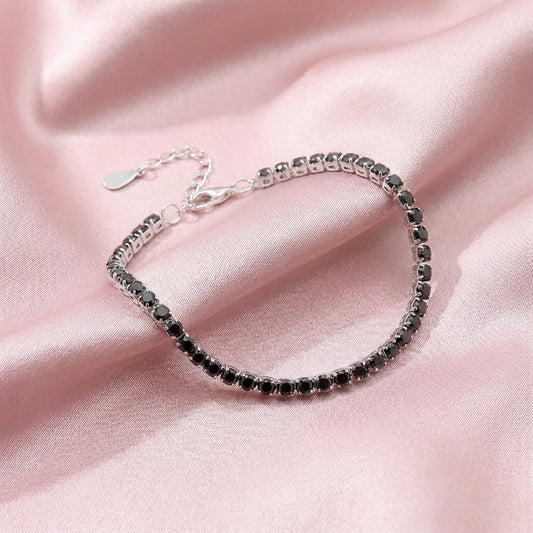 Elegant Black Crystal Tennis Bracelet - Silver