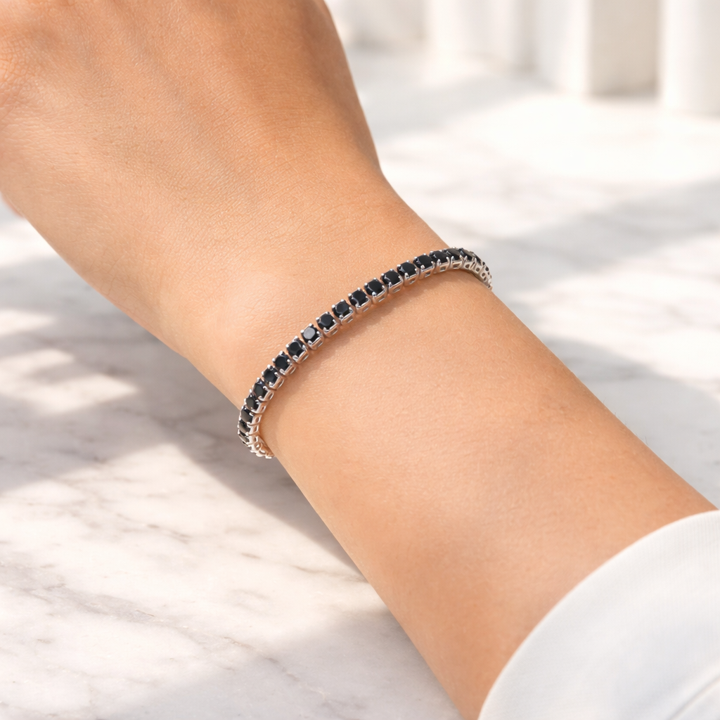 Sterling silver Black Crystal Tennis bracelet polished finish