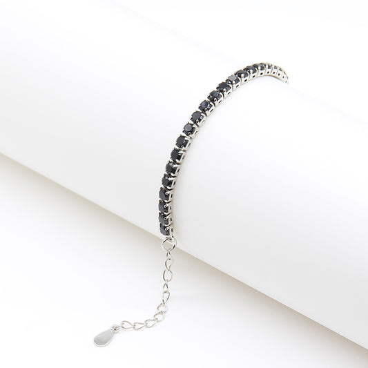 Elegant Black Crystal Tennis Bracelet - Silver