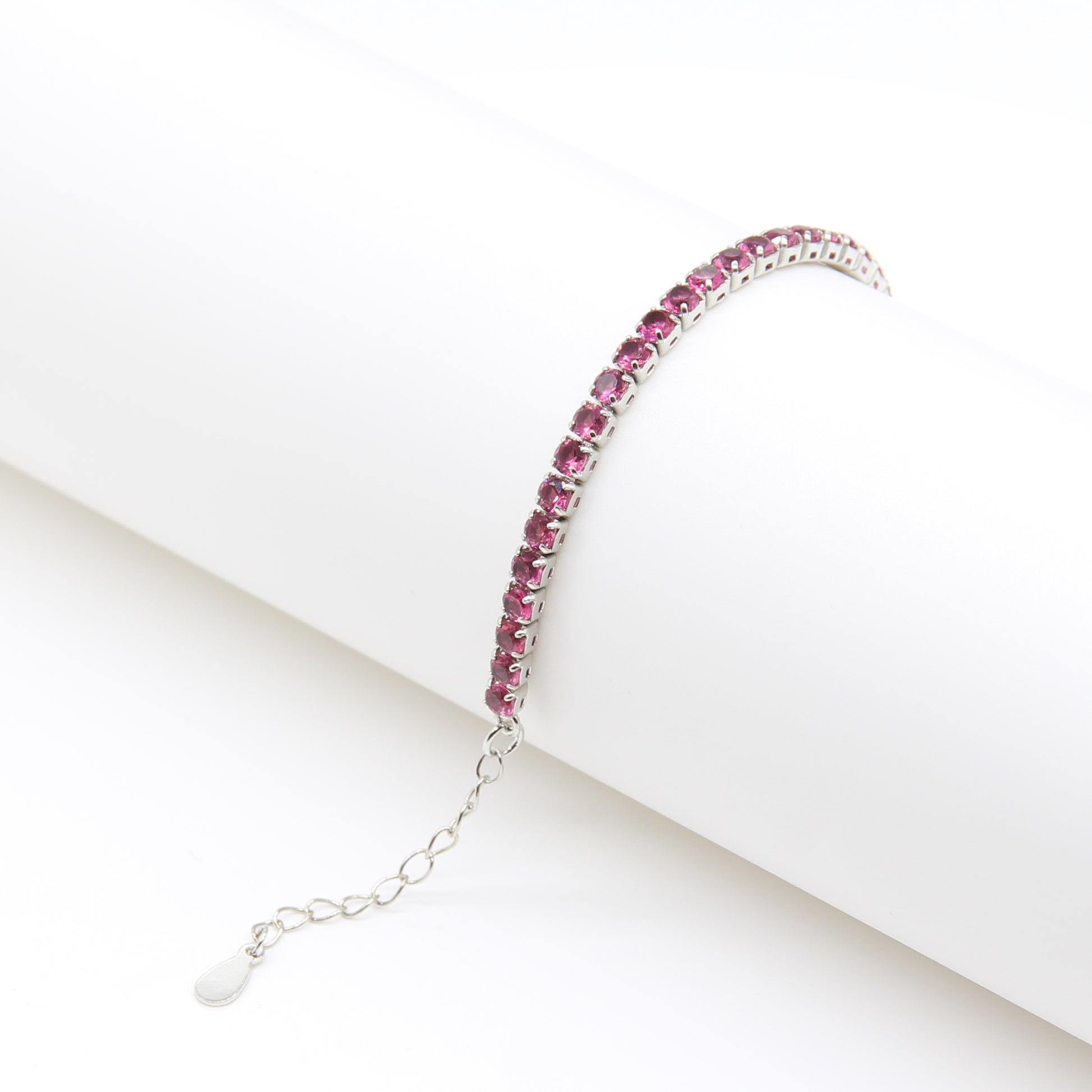 Sterling silver Pink Crystal Tennis bracelet polished finish