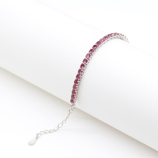 Sterling silver Pink Crystal Tennis bracelet polished finish