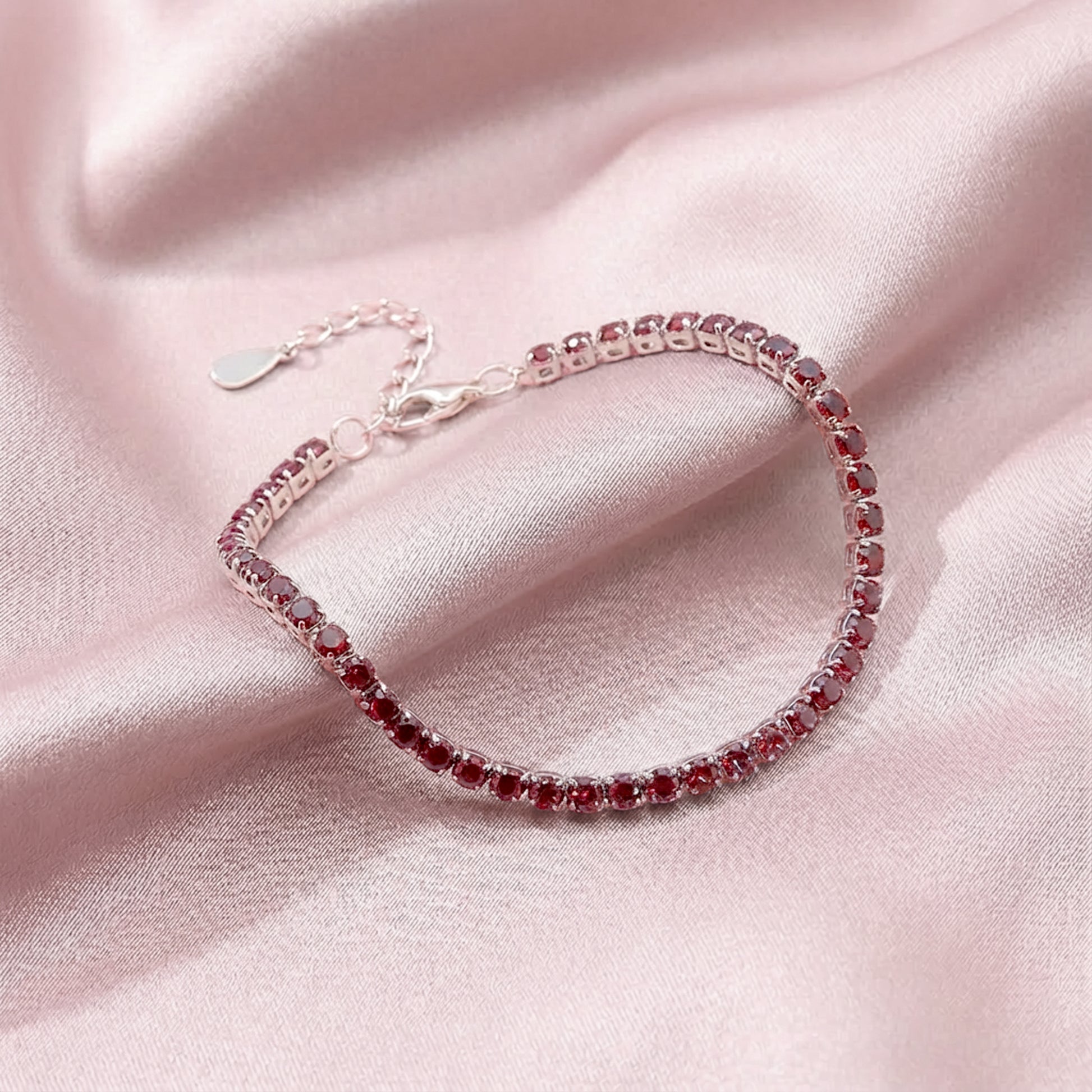 Sterling silver Pink Crystal Tennis bracelet polished finish