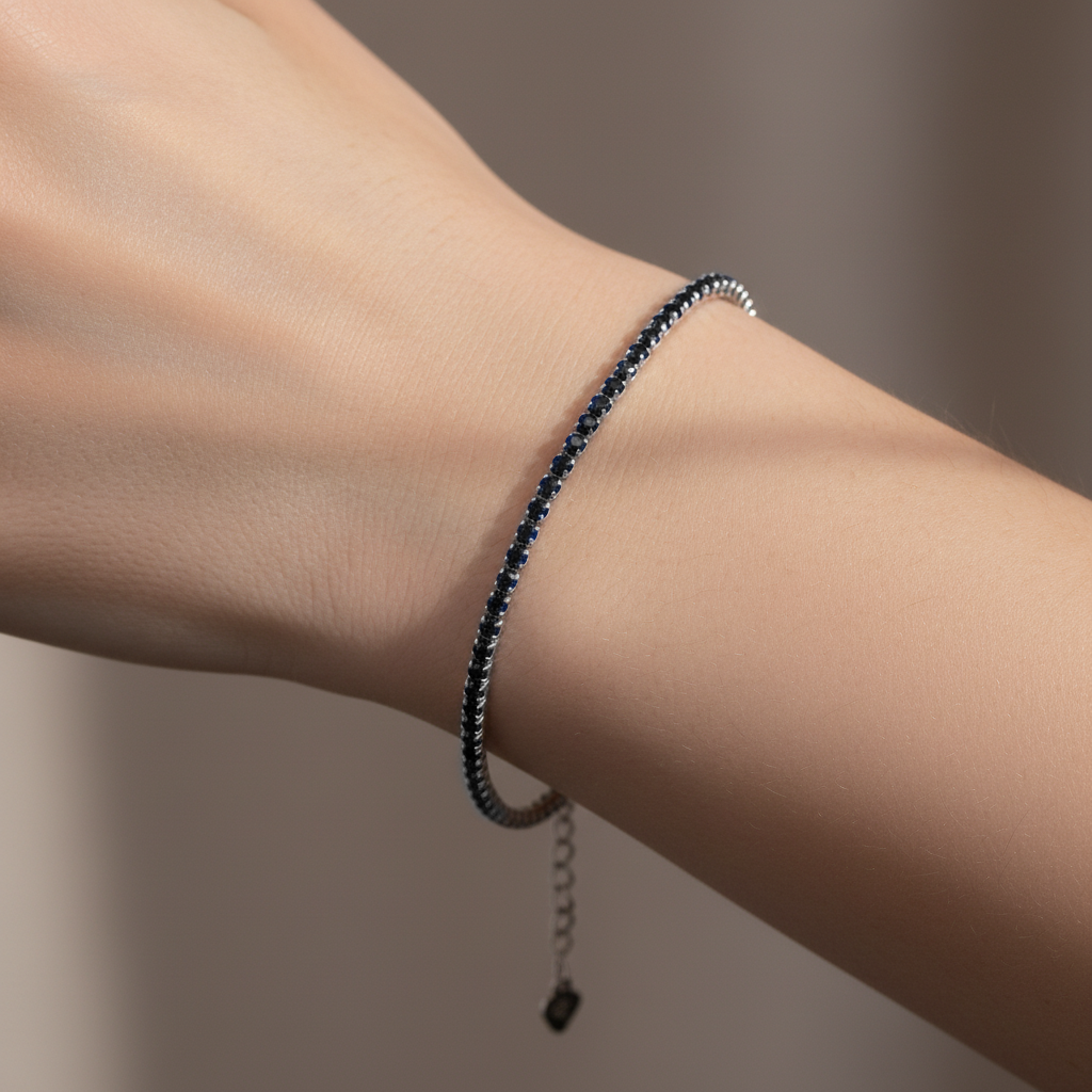 Sterling silver Black Crystal Tennis bracelet polished finish