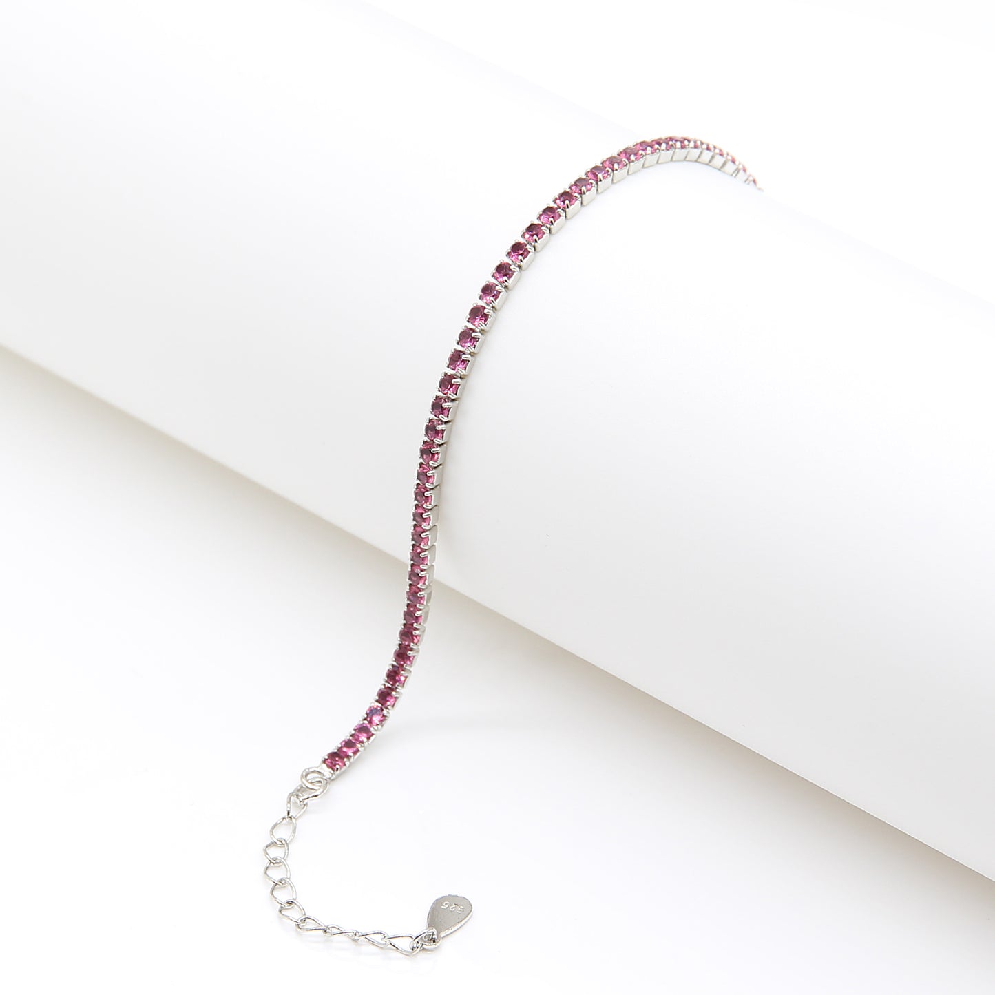 Sterling silver Pink Small Crystal Tennis bracelet polished finish