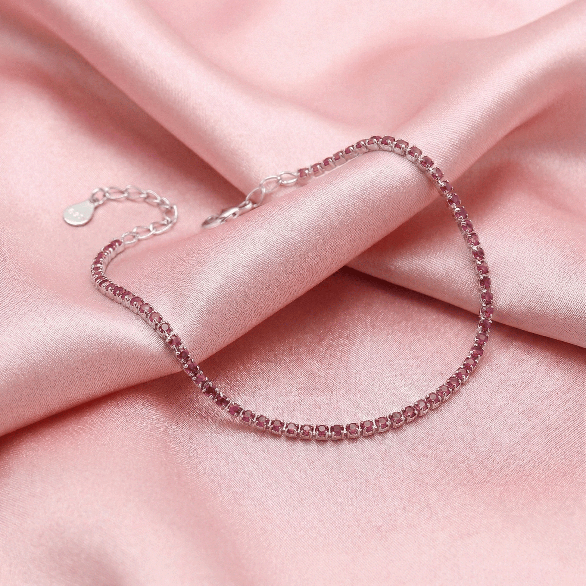 Sterling silver Pink Small Crystal Tennis bracelet polished finish