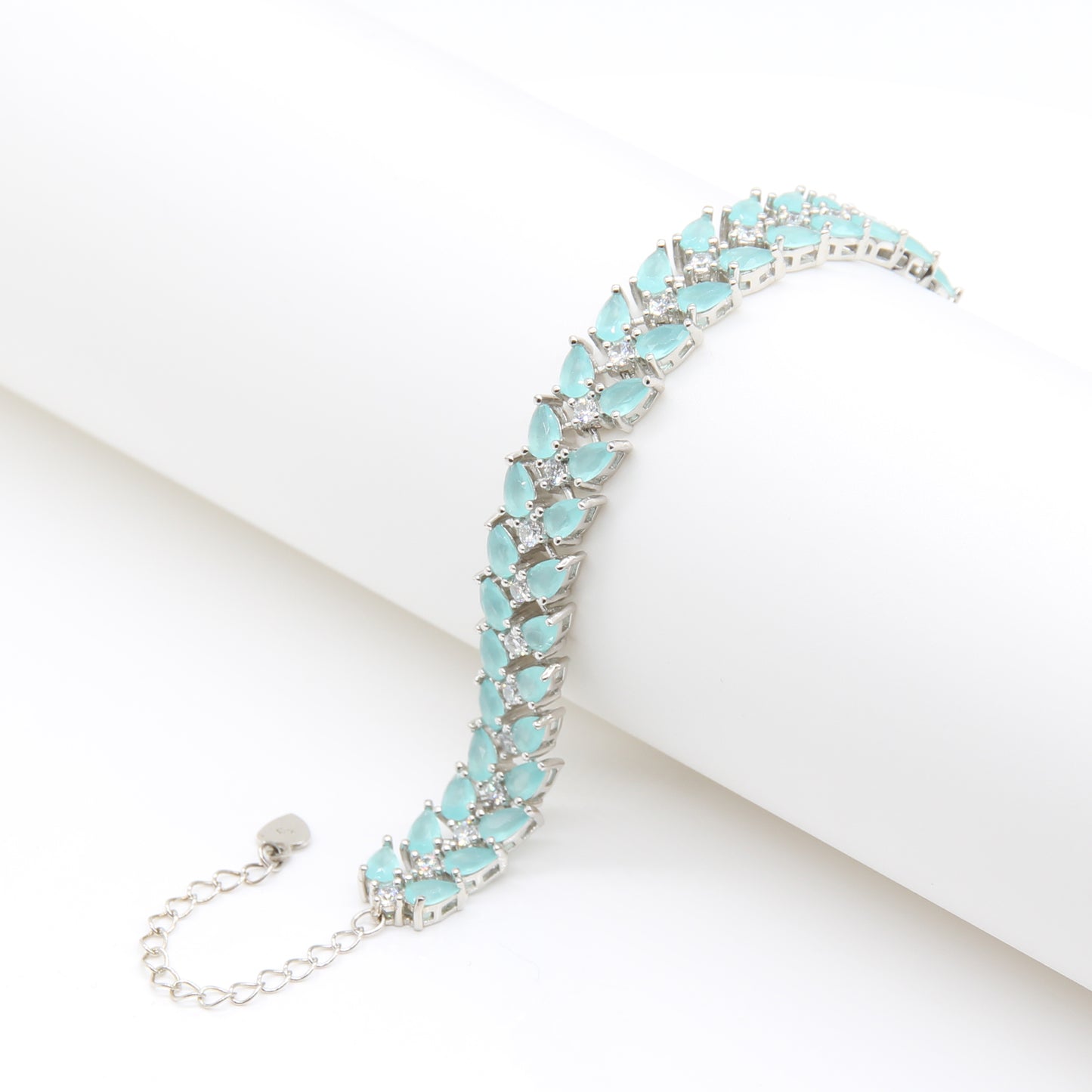 Sterling silver Mint Marquise Crystal bracelet polished finish
