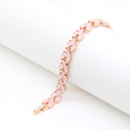 Sterling silver Pink Oval Crystal bracelet rose gold finish