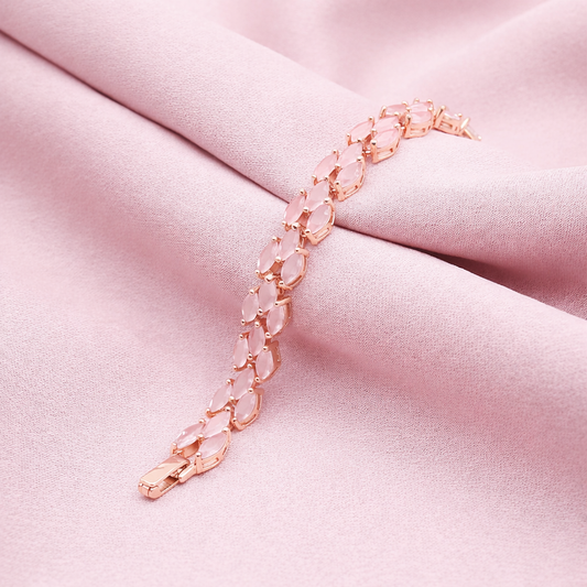 Sterling silver Pink Oval Crystal bracelet rose gold finish