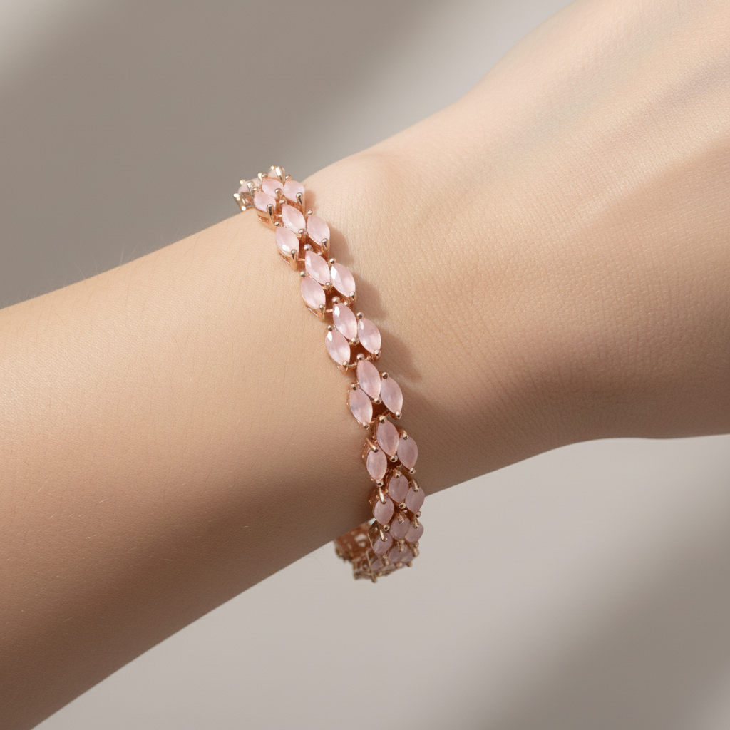 Sterling silver Pink Oval Crystal bracelet rose gold finish