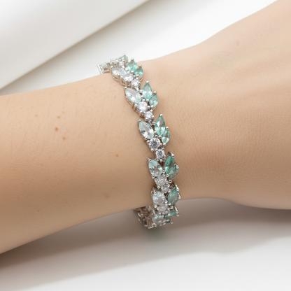 Sterling silver Mint & Clear Oval Crystal bracelet polished finish