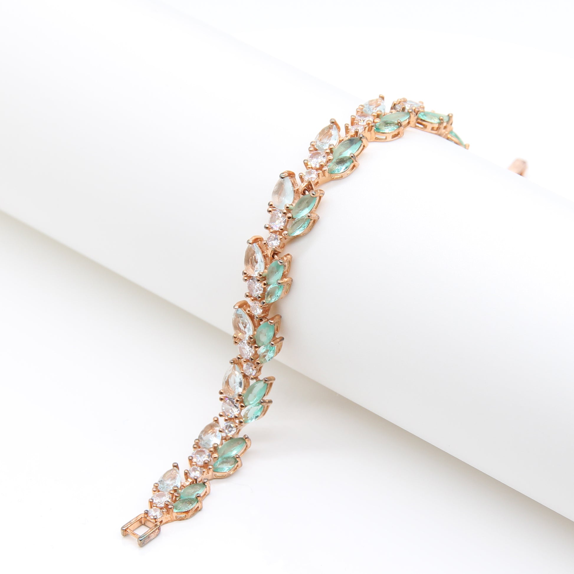 Sterling silver Mint & Clear Oval Crystal bracelet rose gold finish