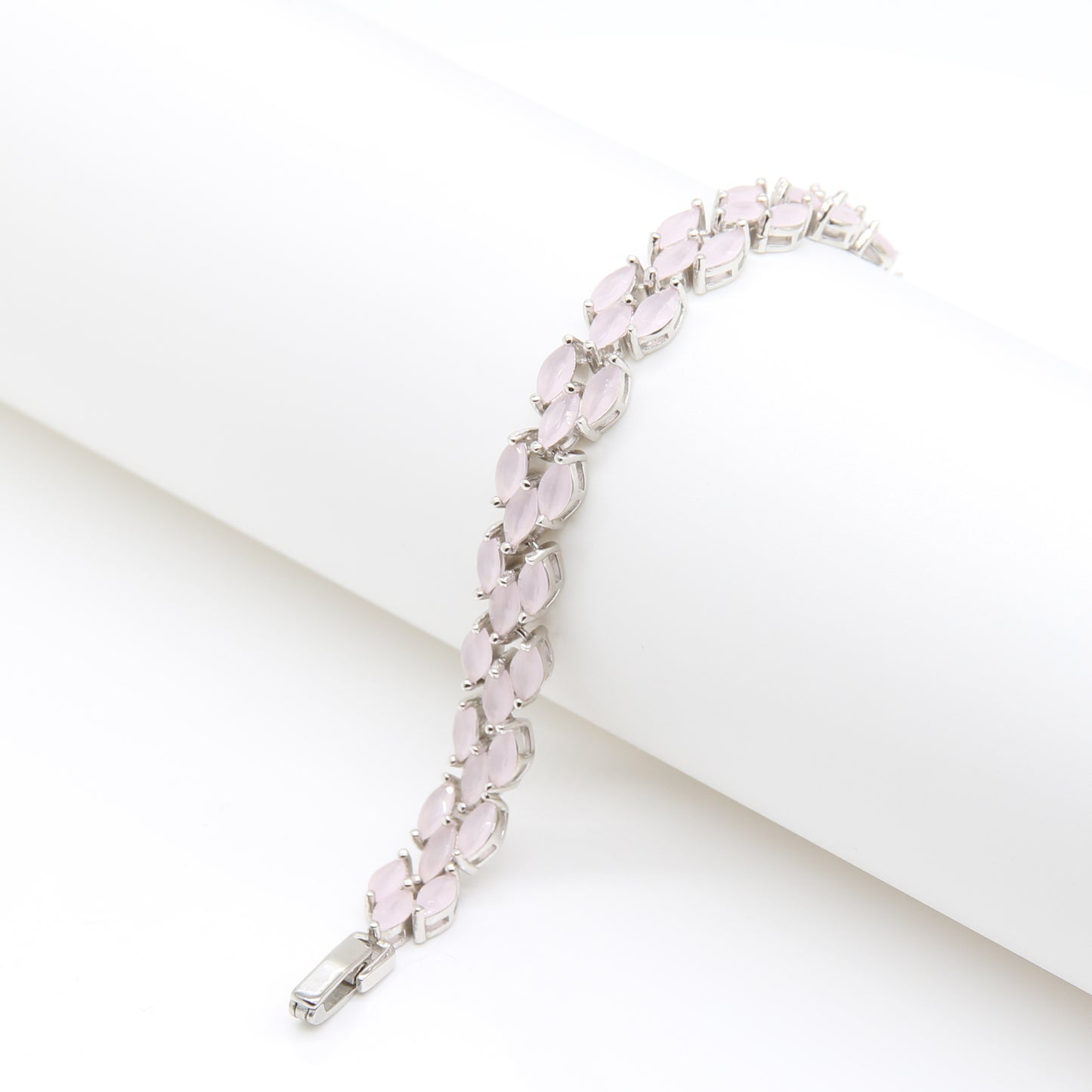 Sterling silver Rose Quartz Marquise Crystal bracelet polished finish