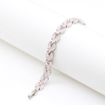 Sterling silver Rose Quartz Marquise Crystal bracelet polished finish