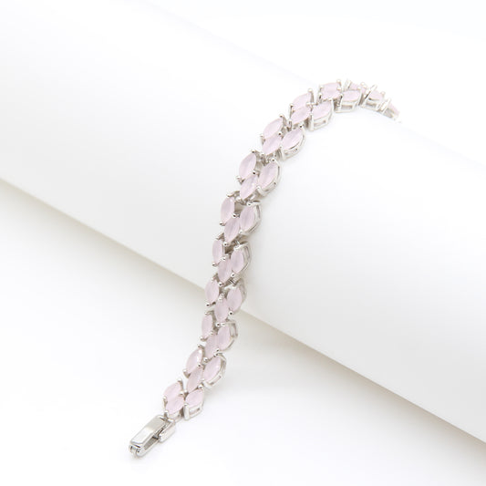 Sterling silver Rose Quartz Marquise Crystal bracelet polished finish