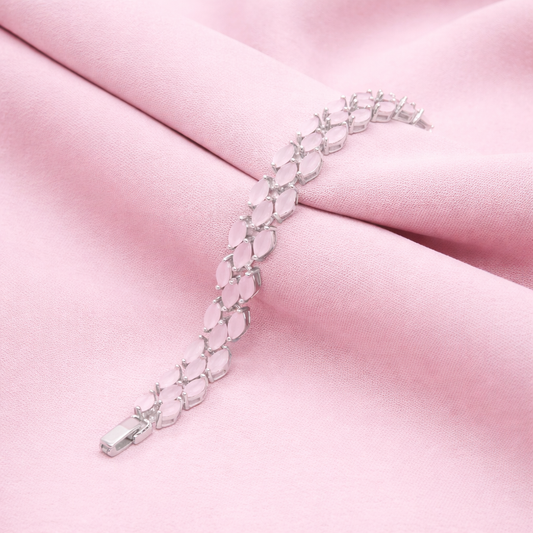 Sterling silver Rose Quartz Marquise Crystal bracelet polished finish