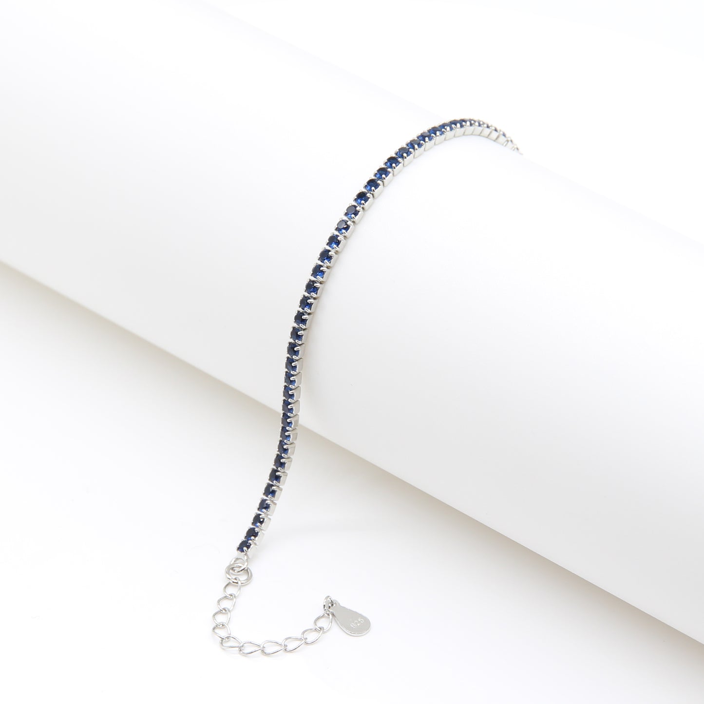 Sterling silver Sapphire Blue Crystal Tennis bracelet polished finish