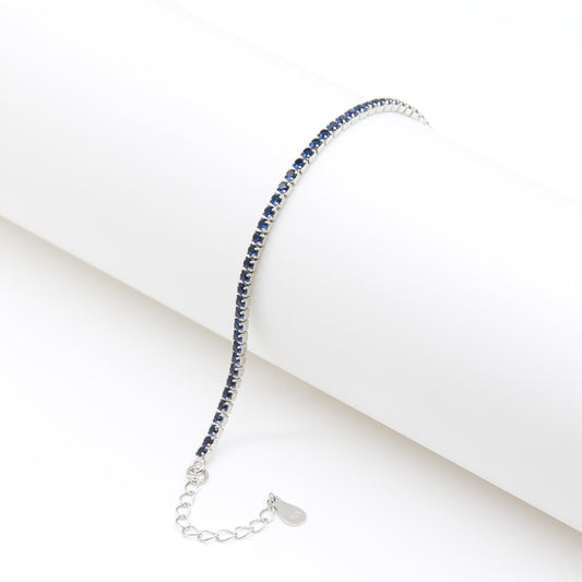 Sterling silver Sapphire Blue Crystal Tennis bracelet polished finish