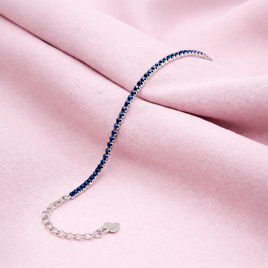 Sterling silver Sapphire Blue Crystal Tennis bracelet polished finish