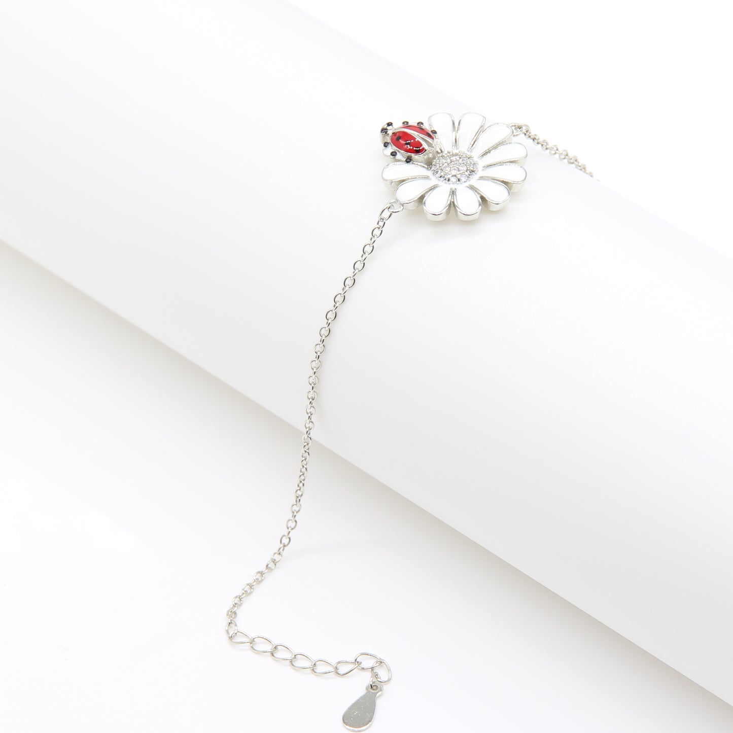 Charming Daisy Flower & Ladybug Bracelet - Silver